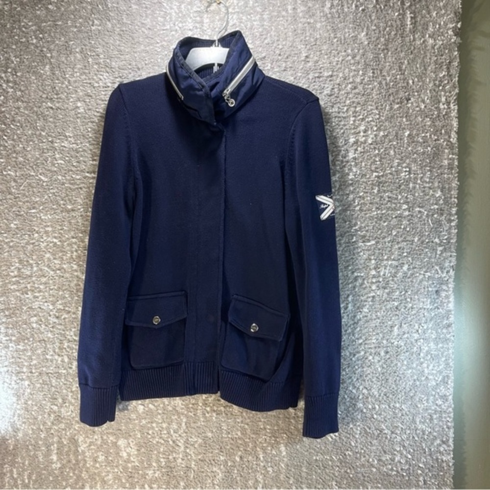 Ralph Lauren Active L-RL Solid Blue Cotton Jacket with Hidden Hoodie Pockets